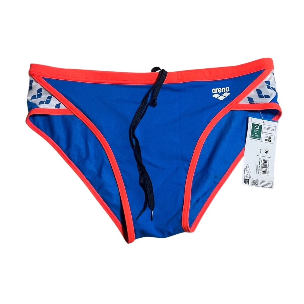 Arena Mens Icons Swim Briefs Blue Bright Coral Chlorine Proof Size 40 005045 NWT